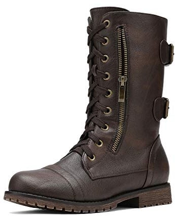 DREAM PAIRS Women's Fashion Winter Mid Calf Boots Built-in Wallet Pocket Daily Commuter Ankle Booties Comfortable and Waterproof Military Combat Boots for UK Ladies