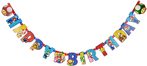 Amscan 9901542 - Partykette Super Mario Happy Birthday, Größe 190 x 15 cm, Girlande, Hängedekoration