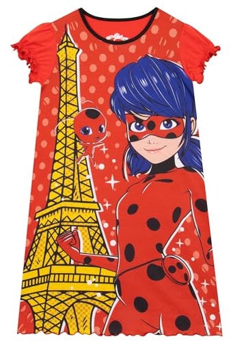 Miraculous Nachthemd Mädchen | Tupfen Nachthemden Für Kinder | Tikki Mädchen Nachthemd | Ladybug Schlafanzug Rot 134