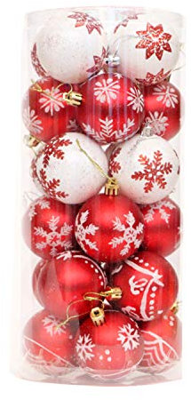 Evelin LEE Weihnachtsbaum-Glitzerkugeln, bruchsicher, Weihnachtsschmuck, Partyzubehör, Dekoration (Größe: Durchmesser 6 cm, Rotweiß), 24 Stück