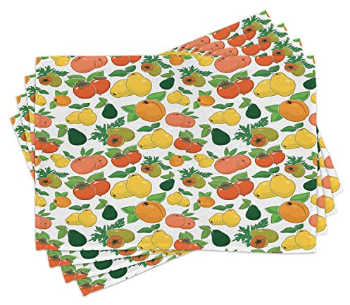 ABAKUHAUS Vegan Platzmatten, Frische Früchte Bunte, Waschbare Stoff Esszimmer Küche Tischdekorations Digitaldruck, Gelb Orange