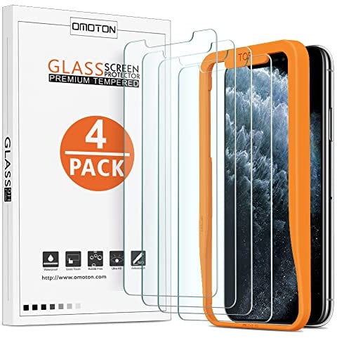 OMOTON [4 Pezzi Pellicola Protettiva Compatibile con iPhone 11 PRO/iPhone XS/X in Vetro Temperato Strumento di Installazione Incluso - Bordi Arrotondati 2.5D - Anti-Graffi - Senza Bolle