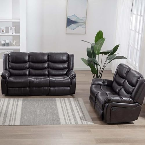 More4Homes Seattle Manual Recliner Bonded Leather 2+3 Seater Sofa Set BLACK