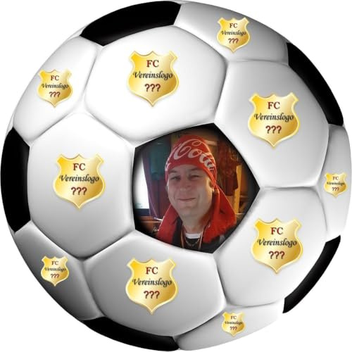 sales-world24 Tortenaufleger Fussball Fußball in 3D-Optik für einen tollen 3D-Effekt mit Foto & Vereinslogo Vereinswappen Rund 20 cm FB05 Schwarz