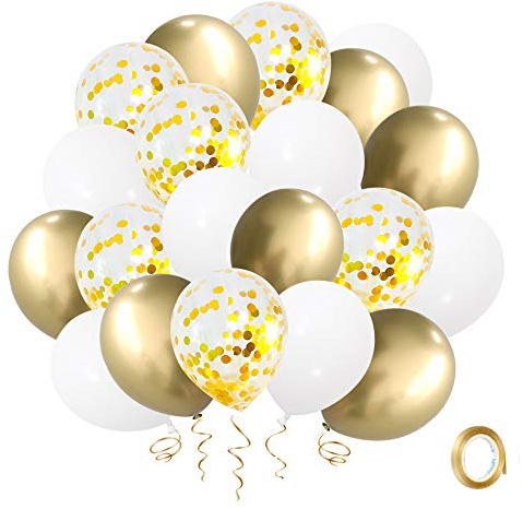 Luftballons Gold Weiß 50 Stück, Goldene Luftballons Weisse Latex Ballons Gold Metallic Ballons Konfetti Luftballons mit Gold Band für Geburtstag Hochzeit Abschluss Baby Shower Party Dekoration