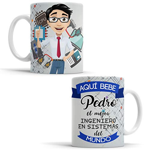 OyC Original y Creativo Taza para Ingeniero en Sistema - Taza Aquí Bebe el Mejor Ingeniero en Sistema del Mundo - Taza con Frase y Dibujo Personalizada con Nombre (Ingeniero en Sistema)