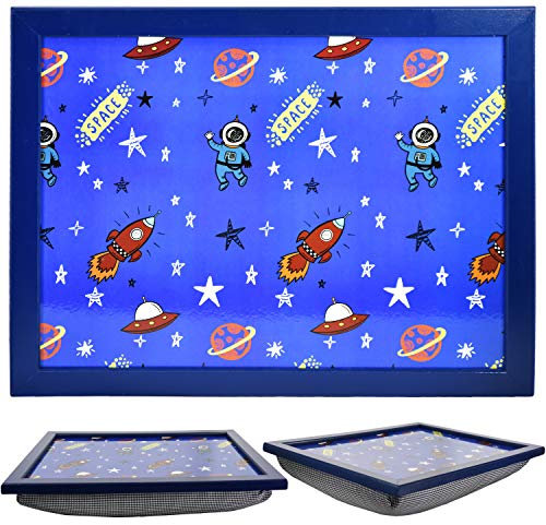 MTS Wooden Lap Trays with Bean Bag Cushion - Space Design - Large Padded Tray for Kids - Suitable for Food, Art, Studies, TV, Sofa, Bed - Fantastic Gift for Space Loving Boys and Girls