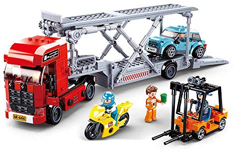 Sluban Klemmbausteine SL95750, Autotransporter (542 Teile) [M38-B0880], Spielset, Klemmbausteine, City, mit Spielfigur, Stadtleben, bunt