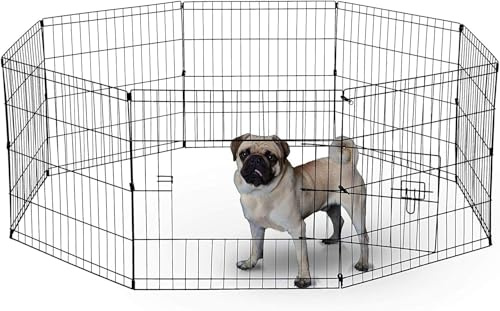 UNDERDOG 8 Panel Playpen Suitable for Dogs/Puppies/Cats & Rabbits foldable ideal for Indoor/Outdoor use puppy play pen (61cm, Silver)