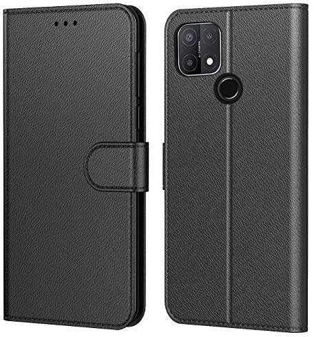 Tenphone Coque pour Oppo A15, Pochette Protection Etui Housse Premium en Cuir PU,Fermeture Magnétique,Flip Case Compatible avec (Oppo A15, Book Noir)