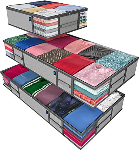 Everlasting Comfort Under Bed Clothes Storage Bags - Store 45% More with 172.5L of Bins Space - Collapse & Fold Underbed Storage Organiser for Clothes, Shoes, Bedding