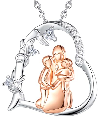 INFUSEU Kette Herz Mutter Tochter, Silber 925 Anhänger Namen Halskette Mama Kind Umarmung Schmuck Herzkette Silber Frauen Mutter Tochter Geschenk