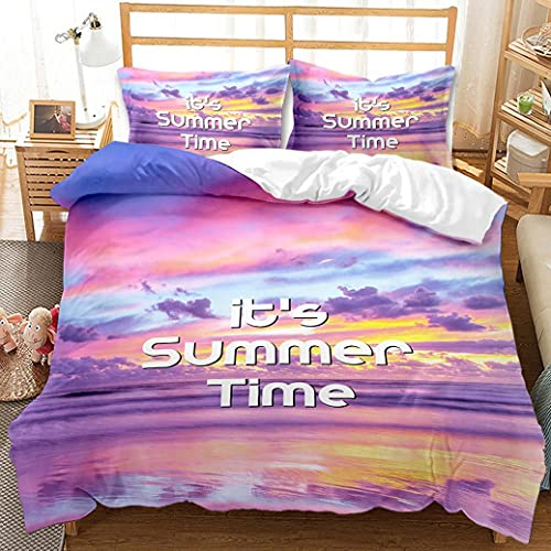 Bettwäscheset Sommerzeit Palmenreflexion Hawaii Beach Summer Phrase Design Orange Lila Bequemer Bettbezug für Herren und Damen mit Kissenbezug 80x80 cm, Polyester (Multi 2, 135 x 200 cm)