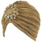 EORUBE Damen Turban Hut mit Kristall Brosche Exotisch Indischer Turban Hut 1920s Damen Fasching Kostüm Accessoires (Brosche Stil 1 - Gold)