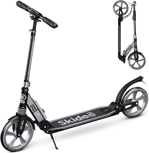 Skidee Kick Scooter for Kids Ages 6+ - Adjustable Handlebar Up to 41 High, Large Wheels, Anti-Shock Suspension - Foldable, Lightweight Scooters for Kids, Teens & Adults, Max Load 220 Lbs