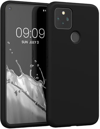 kwmobile Hülle kompatibel mit Google Pixel 5 Hülle - gummierte TPU Silikon Handyhülle - Schutzhülle für kabelloses Laden - Case in Schwarz matt