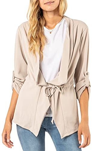 Sublevel Damen Blazer zum Binden Lässig beige M