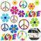 16 Stück Hippie-Blumen-Auto-Magnet-Dekorationen, 60er-Jahre-Motto-Party, magnetische Aufkleber, lustige Kühlschrankmagnete, Blume, Frieden, Autoaufkleber, Liebesschild, bunte Hippie-Aufkleber für