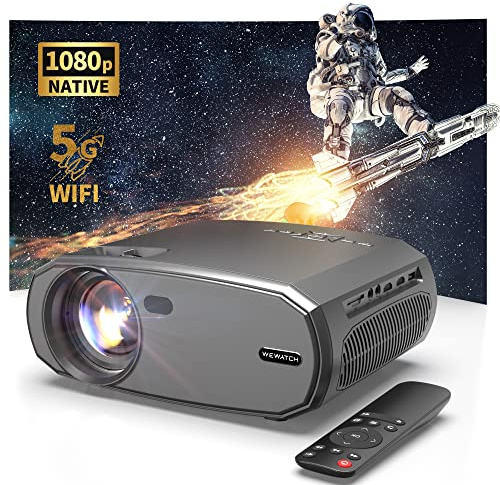 Videoprojecteur WiFi Bluetooth, WEWATCH V50 Projecteur Portable 15000 Lumen,1080P Native, Retroprojecteur avec Fonction de Zoom, Haut-Parleur intégré, Compatible avec iOS/PS5/Android/TV Stick (Gris)