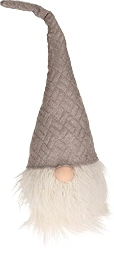 MIJOMA Weihnachtsdekoration Deko-Figur Wichtel mit beleuchtetem Gesicht, mit Stoffmütze und Plüschbart (57 cm, warmgrau)