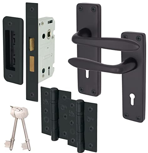 EAI Victorian Lever Lock Handle Kit for Internal Doors Matt Black 155 x 41mm