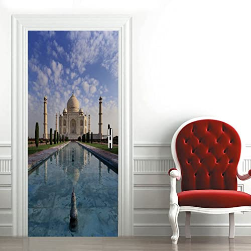 A.Monamour Türtapete Selbstklebend Türfolie Türposter 3D Taj Mahal Mit Schönem Blauem Himmel Und Wolken In Agra, Indien Vinyl Folie Türdeko Tapete Wandbild Türaufkleber Türtattoo 85 x 215 cm
