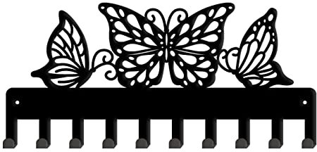 SUPERDANT Schlüsselhalter Aus Metall 10 Haken Schmetterling Schwarz Eisen Wandhaken Dekorativer Haken Organizer Rack Für Tasche Kleidung Schlüssel Zum Aufhängen Wanddekoration 11.5x25cm