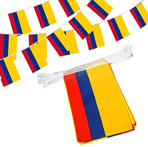 Anley Colombia String Flag Banderines, Patrióticos Eventos 20 de Julio Día de la Independencia de Colombia Decoración Barras Deportivas - 33 Pies 38 Banderas