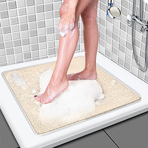 Quadratische rutschfeste Duschmatte Anti-Schimmel: 60x60 cm Badematte, weiche Komfort-PVC-Luffa-Badewannenmatte mit Abfluss für die Dusche und nasse Bereiche, schnelltrocknend
