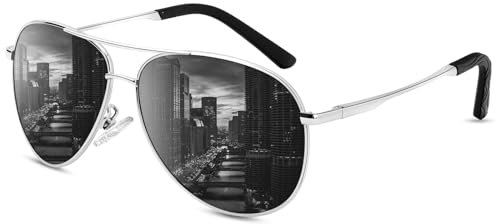 ANYLUV Pilot Sunglasses for Men & Women, Premium Polarised Black Sunglasses with UV Protection & Metal Frame for Driving