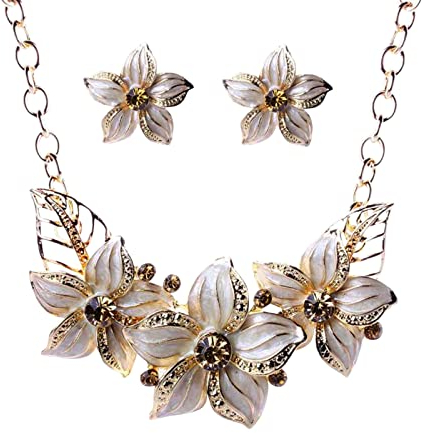 Tonsee Accessoire Armbänder Rot Malerei Tropfen Ölkette Set Kette Ohrring Strass Short Set Öl Schlüsselbein Halskette Schmuck Sets Top Model Schmuckkästchen (White-d, One Size)