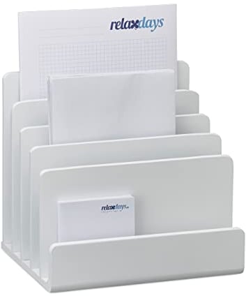 Relaxdays 1 x Dokumentenhalter Bambus, Briefablage, 5 Fächer Ordnungssystem, Schreibtisch Organizer HxBxT 23x24,5x20,5cm, weiß