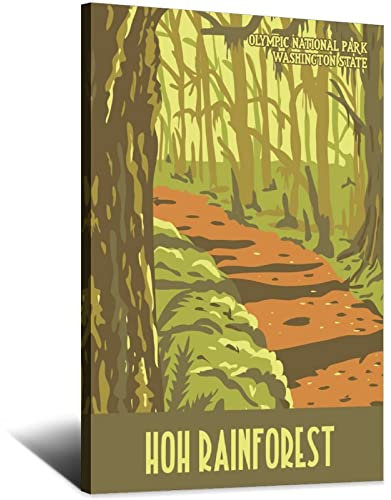 Olympischer Nationalpark Hoh Regenwald Vintage Reiseposter Leinwand Kunst Zuhause Zimmer Wanddekoration Bild Poster Druck Gemälde Geschenk Poster