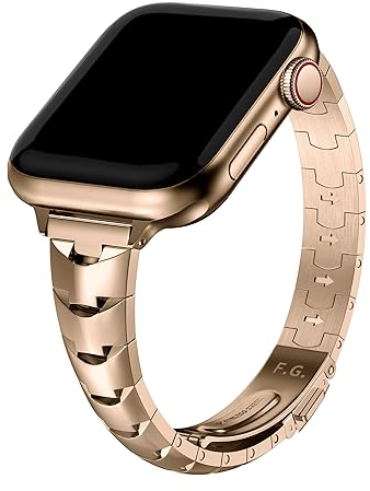 Fullmosa Correa para Apple Watch Acero Inoxidable 40mm 42mm 38mm 41mm para Mujeres, Pulseras de Repuesto de Metal Compatible con iWatch Banda Se Series 10 9 8 7 6 5 4 3 2 Ultra 2 1,Rosa Gold