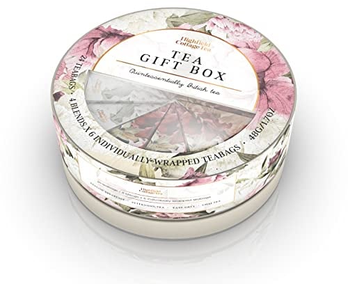 Highfield Cottage British Floral Tea Gift Set – Premium Selection of 24 Assorted Teabags [Earl Grey Tea, English Breakfast Tea, Chai Tea, Afternoon Tea] – Tea bags with tags [48g/1.69oz]