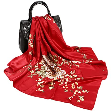 FAIRYGATE Schal Rot Damen Seidentuch Damen Seide Leicht Seidenschal Bandana Halstuch Kopftuch Elegante Schal Tuch Geschenk für Frauen 77007