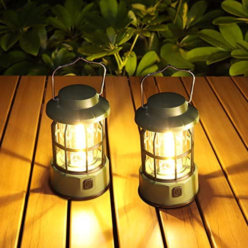 Guijiyi Linterna de Camping, 2 Piezas Lámpara de Camping LED a Pilas, Farol Camping 3 Modos Luz de Emergencia, Luz de Carpa IPX4 Resistente al Agua para Acampar Caminar Pescar Cortes de Energía y Más
