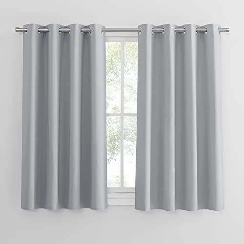 PONY DANCE Scheibengardinen für Kleine Fenster 2 Stücke H 114 x B 132 cm Kurzvorhang Grau Blickdicht Bistrogardine Küche Verdunklungsvorhänge mit Ösen, Silbergrau