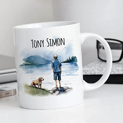 BGExpress Personalised Tea Coffee Mug for Her - Microwave Safe, Ceramic Cup Best Pet Friends Dog Lover Customised Gifts for Women Girlfriend Wife (Man with Dog)