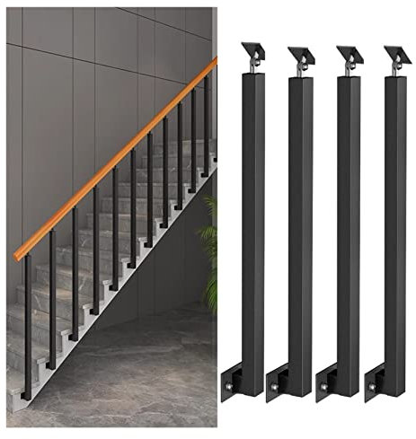 Glas Geländerpfosten Schwarz Treppe Geländer Spindel Post, Eisen Seite montieren einstellbare Verbindung Geländerstange für Innentreppen/Terrassengeländer/Betonstufen (Color : 4 Pack, Size : Height-