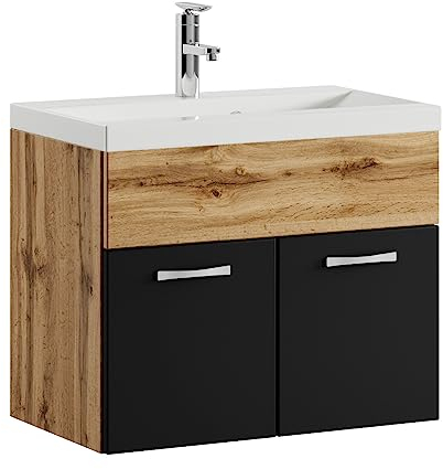 Badplaats B.V. Mobile da Bagno Montreal 01 60cm Rovere con Nero Opaco - Armadio mobiletto lavabo Mobili Armadietto
