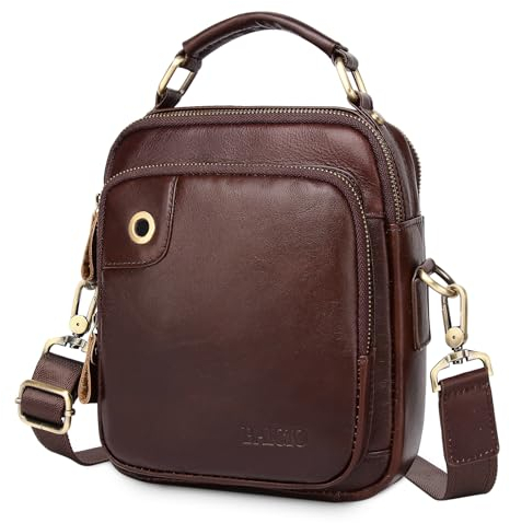 BAIGIO Umhängetasche Herren Leder Schultertasche Männer Handtasche Herrentasche zum Umhängen Vintage Messenger Tasche Crossbody Bag mit Abnehmbarem Gurt für Büro Arbeit Reisen Alltag, Braun