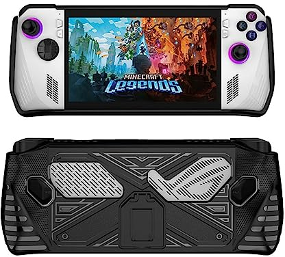 NUHFUFA Protective Case with Bracket Compatible with ASUS Rog Ally 7-inch Handheld 2023, Ergonomic Arc Design TPU Grip Cover Anti-collision(Black)