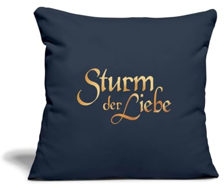 Spreadshirt Sturm Der Liebe Logo Gold Textur Kissenbezug 45x45 cm, One Size, Navy