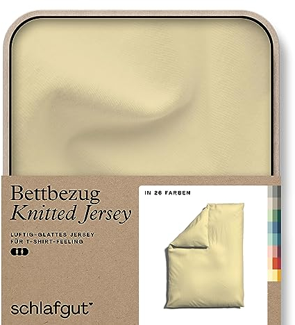 schlafgut Knitted Jersey Bettwäsche 135x200cm Bettdecke Bezug einzeln, Yellow Mid Uni, weich und faltenfrei mit Elasthan