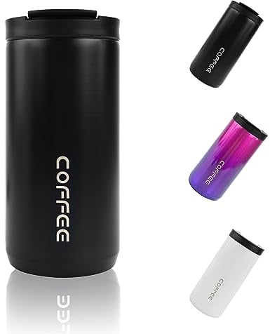 400ml Travel Mugs Stainless Steel Thermal Mug with Leakproof Lid Double Walled Insulated Coffee Mug for Hot and Cold Drinks Portable Coffee Cup for Car Outdoor Travel Office (Black)