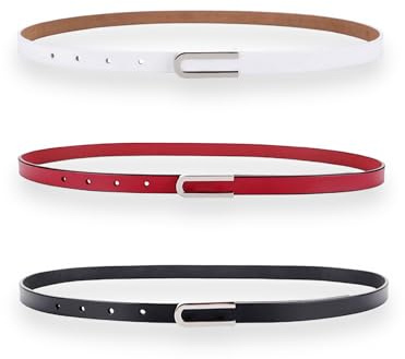 Women's Belt Fashion Skinny Slim Soft Genuine Leather Belts Waistband Thin Waist Belt Silver Chrome Color Alloy Buckle