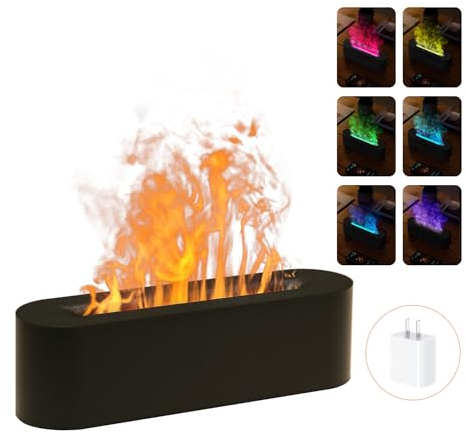 Essential Oil Diffusers,Flame Colorful Water Vapor Fire Fireplace Humidifier for Aromatherapy Aroma Therapy Machine Room Bedroom,Black Flame Diffuser for Essential Oils