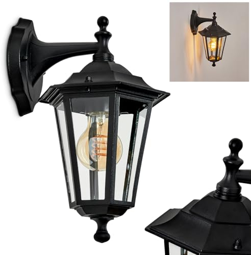 HOFSTEIN Außenwandleuchte Loria, Wandlampe abwärts in antikem Look aus Metall/Glas in Schwarz/Klar, Wandleuchte im Landhaus-Stil, Außenleuchte für Terrasse, E27, ohne Leuchtmittel, IP44
