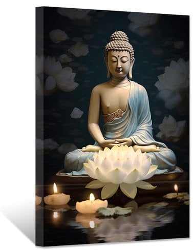 ZXHYWYM Zen Leinwandbilder Buddha Gemälde mit Lotusblumen Bilder Drucke Spa Kunstwerk Bürodekoration für spirituelle Meditation Yoga Zimmer Gerahmt (Bild-1, (30.00 x 45.00 cms))